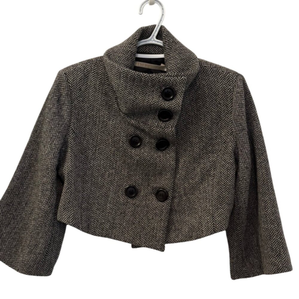 Imperial black and grey cropped wool blend chevron print blazer jacket size L
